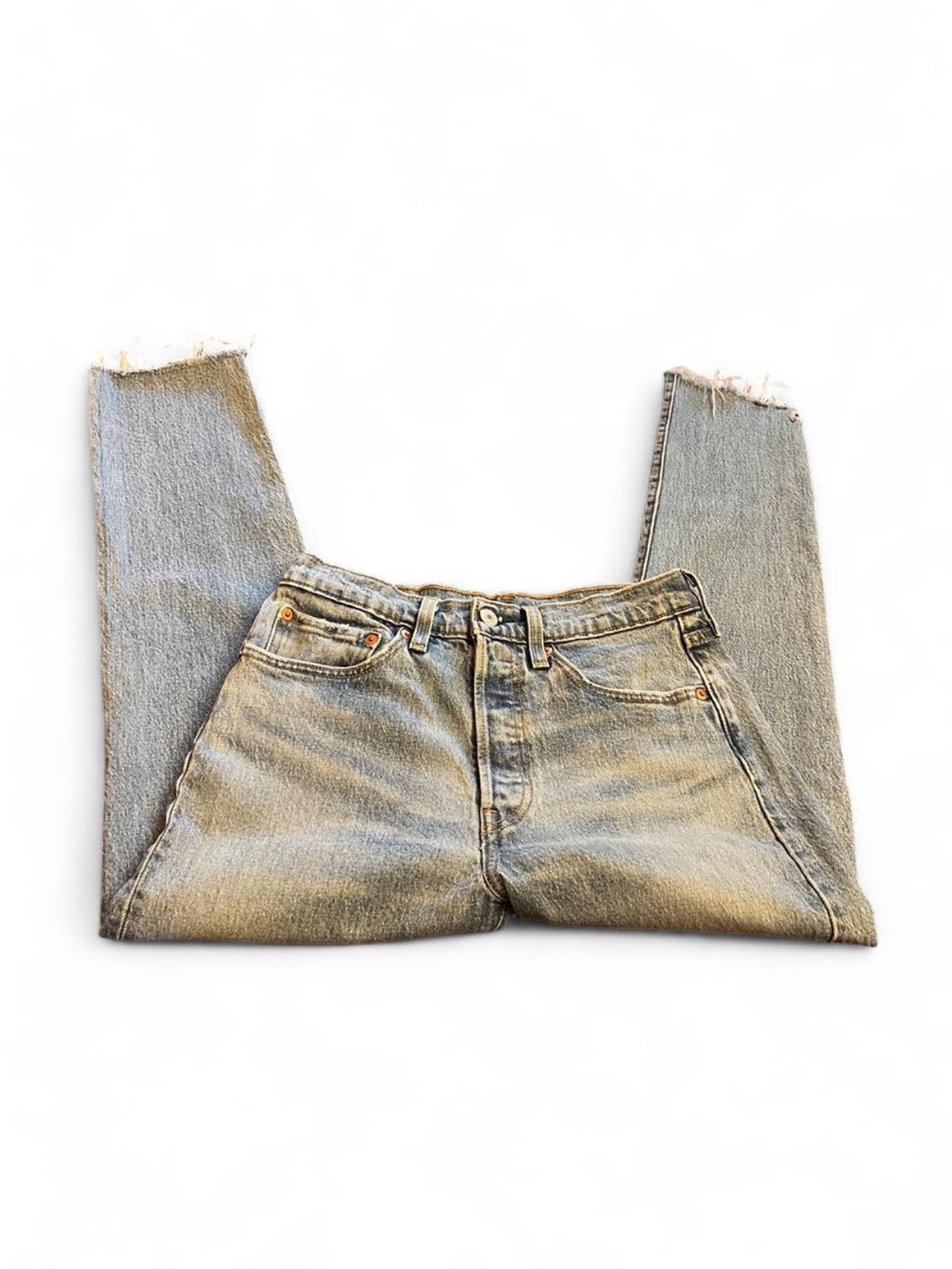 Lev’s 501 Premium Jeans Water Less Button Fly Skinny Distressed Hem.Size W26-28L